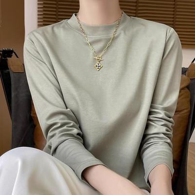 小立领白色打底衫女内搭2025春季新款纯棉中领长袖t恤半高领卫衣