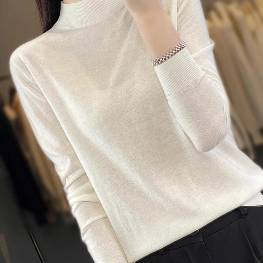 羊毛套头半高领套头螺纹针织衫