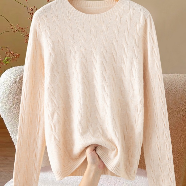 气质简约圆领2025秋冬软糯针织毛衫女洋气百搭设计感宽松毛衣内搭
