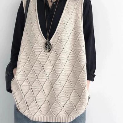 针织毛衣马甲女2025春季新款韩版宽松显瘦大码背心复古V领马夹