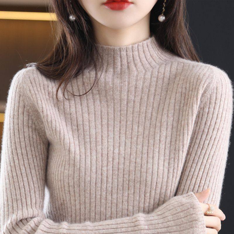 半高领直筒打底衫女修身套头毛衣2025时尚秋新款长袖内搭针织衫