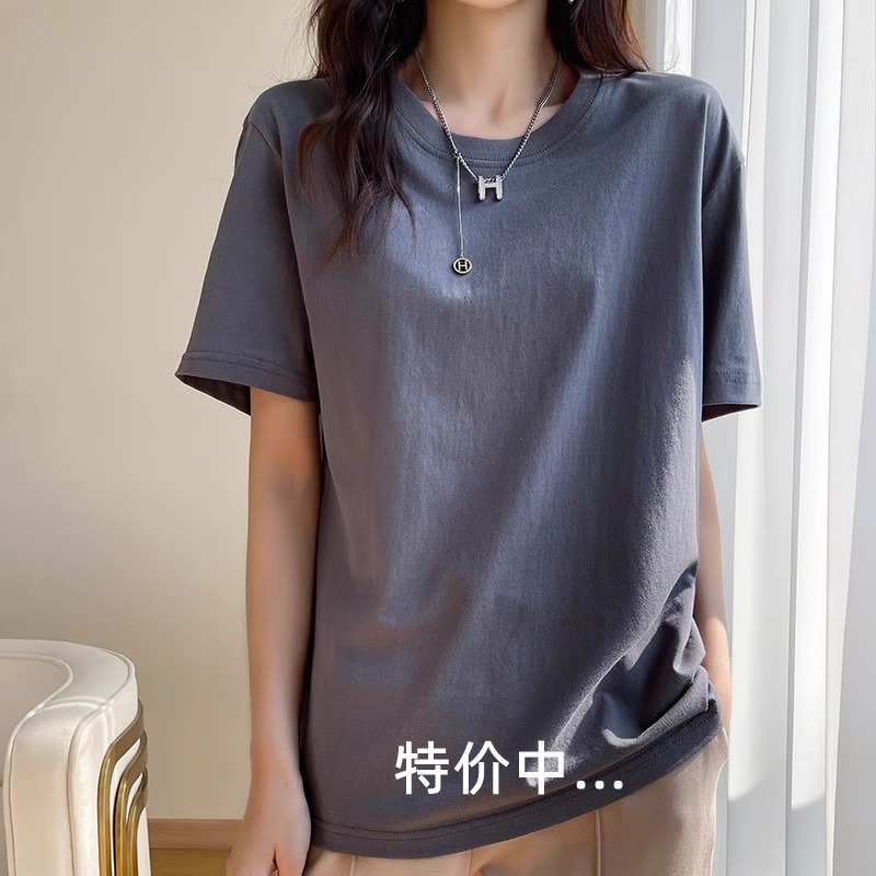 纯棉短袖t恤女夏季2025新男女装宽松白色圆领体恤纯色打底上衣潮