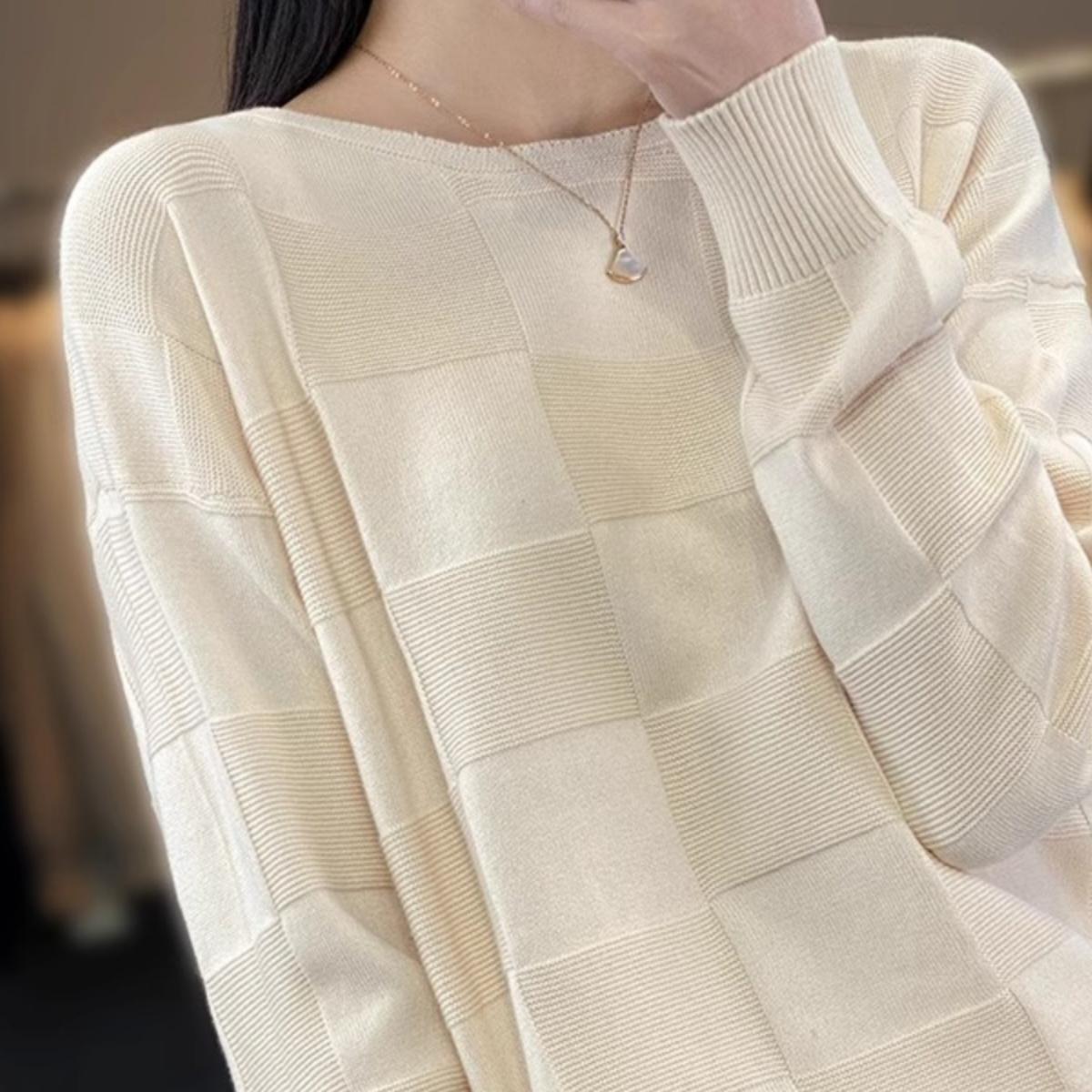 25年秋流行紫色上衣薄款纯棉圆领针织衫女宽松慵懒风短款毛衣外套