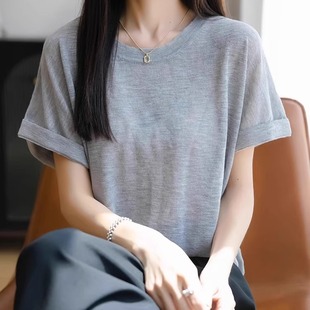 纯色简约软糯凉感夏季 t恤休闲体恤上衣 针织衫 竹节麻冰丝圆领短袖