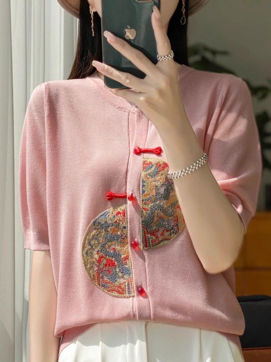 天丝单排扣圆领盘扣中式