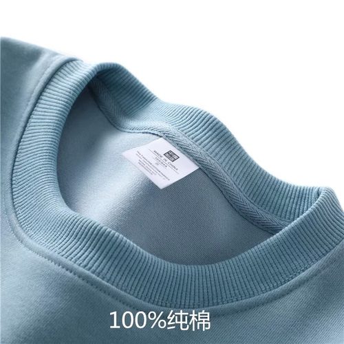 雾霾蓝纯色圆领宽松情侣卫衣