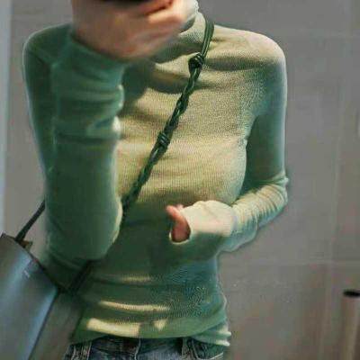 羊毛套头堆堆领微透长袖针织衫