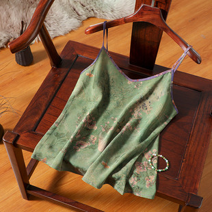 中国风印花醋酸真丝吊带女香云纱桑蚕丝缎面内搭宽松显瘦无袖 背心