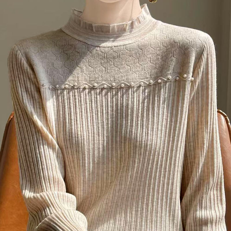 蕾丝边打底衫半高领毛衣女