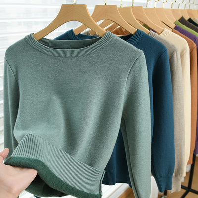 加厚圆领针织上衣长袖打底