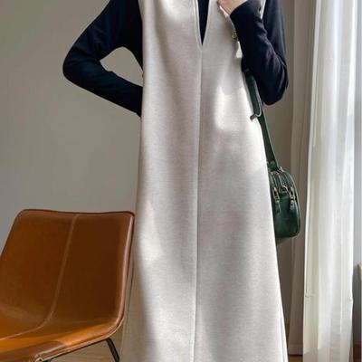 中长款斜纹呢无袖连衣裙女马甲背心裙过膝坎肩上衣2025新款毛衣裙