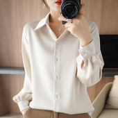 气质简约百搭休闲衬衣女装 衬衫 显瘦上衣 缎面垂顺透气长袖 2025新款