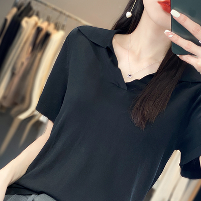 短袖百搭薄针织冰丝女