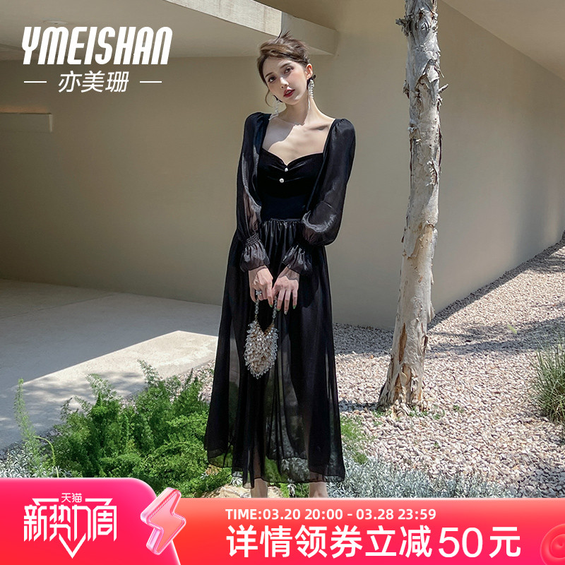 亦美珊长袖连体泳衣女成人显瘦微胖遮肉2025年新款黑色长裙泡温泉