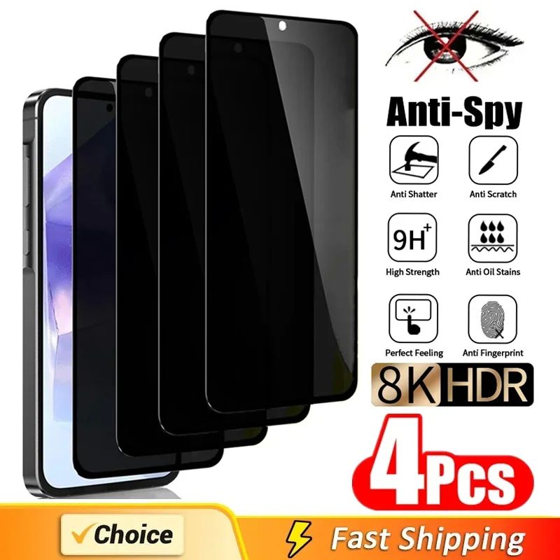 4Pcs Anti-Spy Glass For Samsung Galaxy S22 S23 S24 S25 Ultra Plus  Privacy Screen Protector