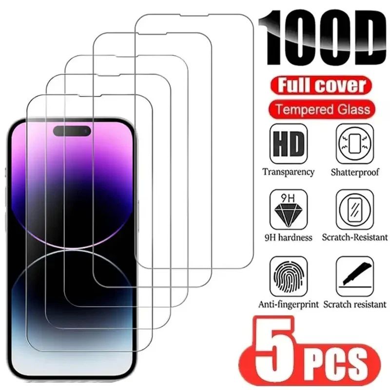 5pcs Tempered Glass For iPhone 15 Pro Max Screen Protector F