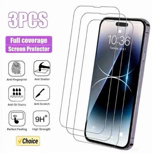 3Pcs Full Tempered Glass for iPhone 13 15 16 14 11 12 Pro Ma