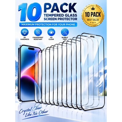 10 Pack Premium Tempered Glass Screen Protector for iPhone [