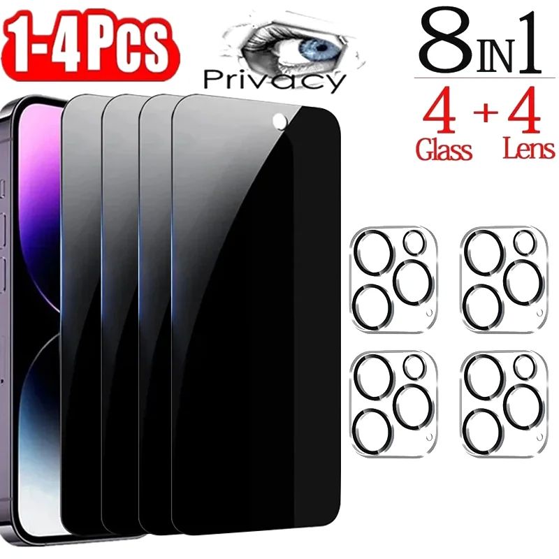 1-4Pcs Anti-Spy Glass For iPhone 15 14 13 Pro Max Privacy Sc