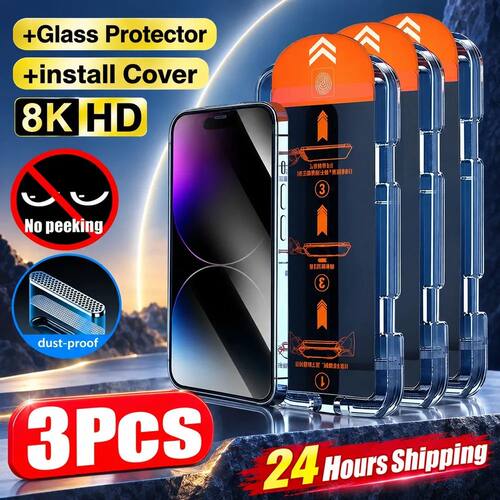 3PCS Tempered Glass Film For iPhone 14 15 16 17 18 Anti-Spy