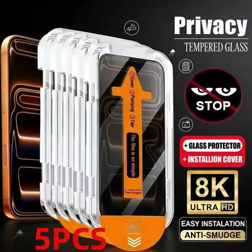 5PCS Anti-Spy Tempered Glass Dust Free Installation Protecto