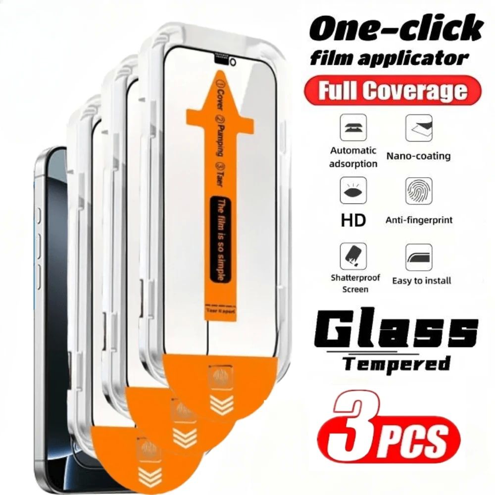3Pcs One Click Coating Dust Free Tempered Glass For iPhone 1