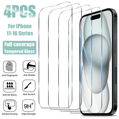 4Pcs HD Tempered Glass for iPhone 16 15 14 Pro Max PlusScreen Protector for iPhone Protective Glass