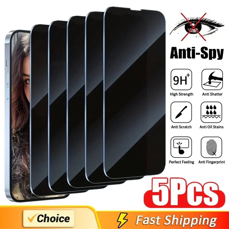 5Pcs Full Cover Privacy Screen Protector For iPhone 17 16 12 13 14 Pro 8K Anti-spy Glass For iPhone