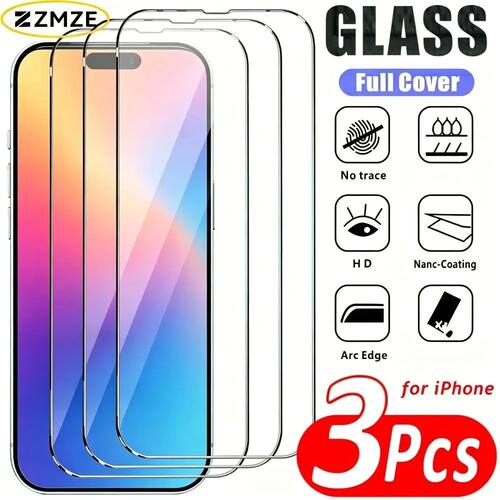 3Pcs Tempered Glass for iPhone 17 16 15 Pro Max Air 17e 16e