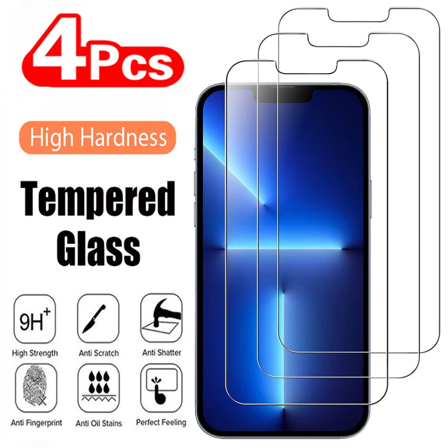 2/4Pcs 9H Tempered Glass For iPhone 13 Pro Max 13 Mini, HD S