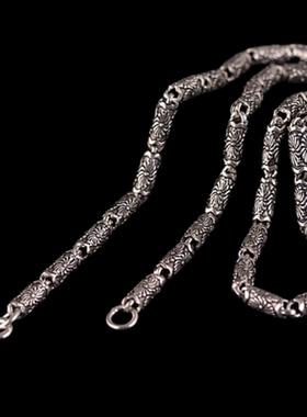 925银项链复古泰银S钩项链吊坠挂绳子男款简单款桶珠颈链银饰礼物