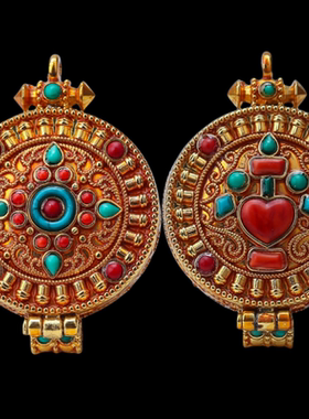 名族风男女款项链可以打开吊坠挂饰嘎乌盒吉祥八宝镶嵌挂件礼物