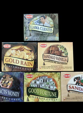 印度香HEM牌ATTRACTS MONEY塔香金雨金钱香室内薰香供奉好檀沉香