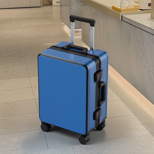 克莱因蓝色双封闭内衬行李箱20登机旅行密码箱24万向轮拉杆铝框26