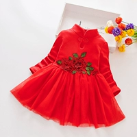 Váy bé gái 2019 mùa thu mới cho bé tay dài lưới đỏ siêu âm đỏ Trung Quốc kiểu váy ren thủy triều - Váy váy cho bé gái 10 tuổi