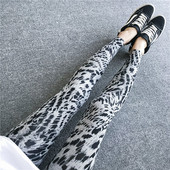 女外穿裤 2024春夏灰色新莫代尔图案百搭豹纹印花打底裤 弹力小脚裤