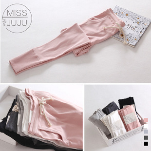 2025春秋韩版东大门高腰抽绳螺纹收腿棉质打底九分裤外穿口袋女裤