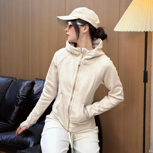 秋冬加绒保暖连帽外套女高领一体帽修身显瘦运动休闲拉链开衫卫衣