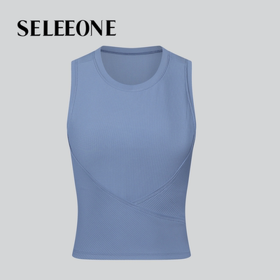 SELEEONE同款高弹螺纹楼带胸垫瑜伽服聚拢防震健身运动背心25041