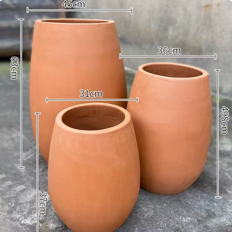 美式户外庭院红陶罐陶土盆粗陶大口径简约无釉花盆园林景观绿植盆