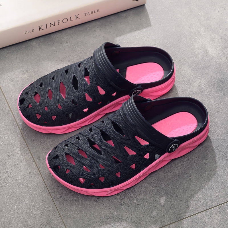 越南进口女网状拖鞋凉鞋夏季户外休闲两穿新款软底透气橡胶洞洞鞋