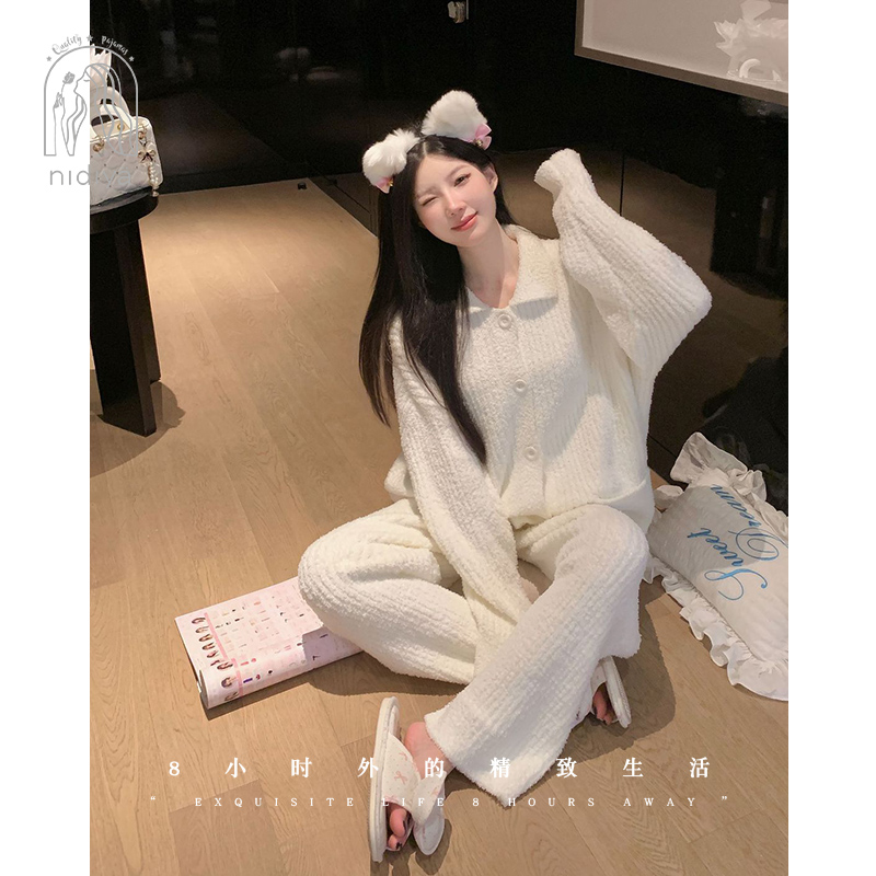 秋冬季软绵绵简约素色家居服套装