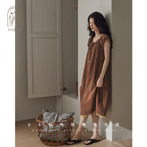 夏季纯棉短袖纱布睡裙少女家居服