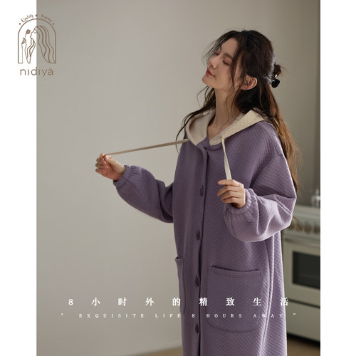 秋冬纯棉夹层睡袍减龄少女家居服