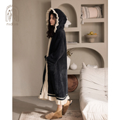 妮狄娅连帽睡衣睡袍女秋冬季 浴袍家居服 加厚保暖珊瑚绒带帽中长款