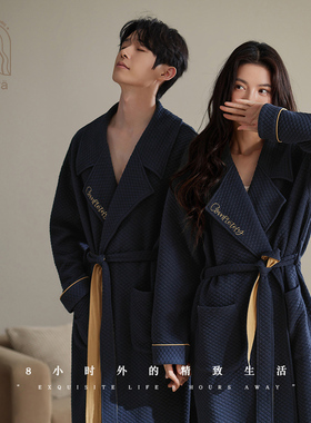 妮狄娅情侣睡衣睡袍女秋冬纯棉加厚夹层长袖男时尚大气家居服浴袍
