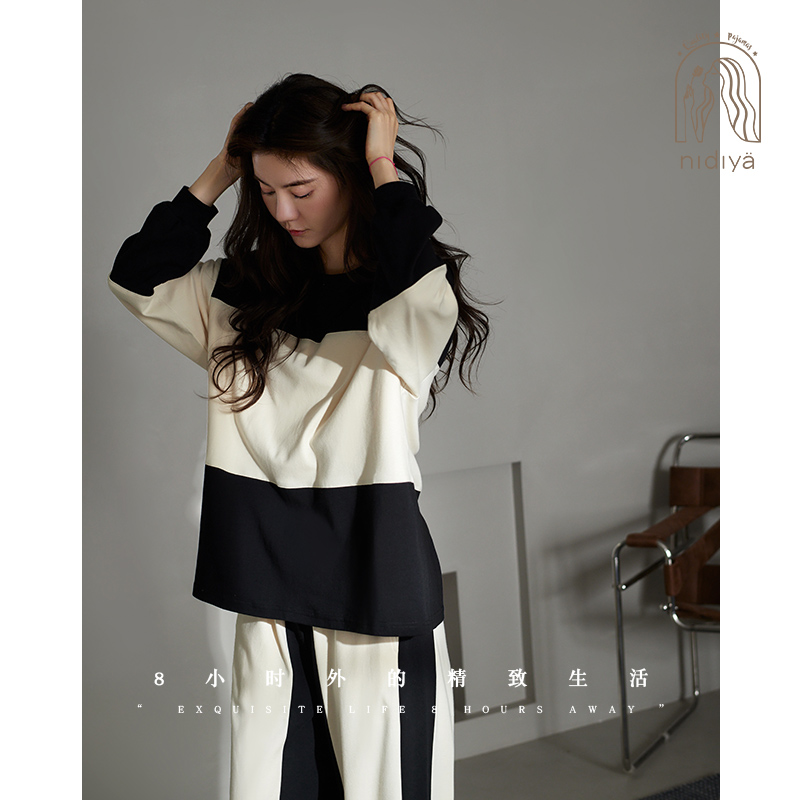 妮狄娅春秋带胸垫纯棉家居服套装
