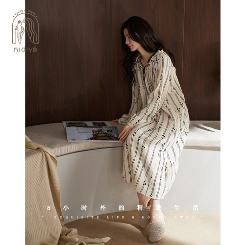 春秋季女纯棉睡裙国风复古家居服