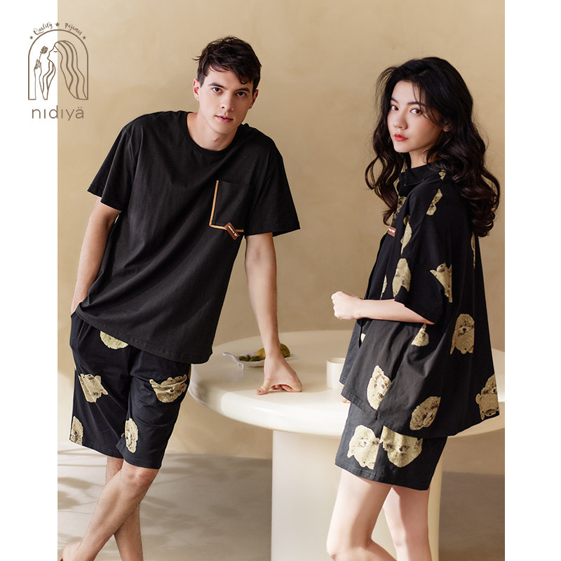 妮狄娅情侣睡衣女夏季纯棉短袖时尚男可外穿休闲卡通家居服套装,女士内衣/男士内衣/家居服,睡衣/家居服套装,淘宝优惠券,粉丝福利购,淘宝优惠卷
