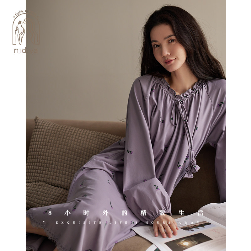 春秋季柔软棉甜美气质家居服睡裙图片